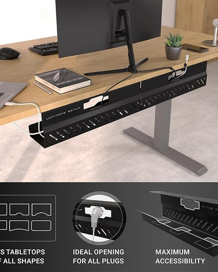 Under Desk Cable Management Tray no Drill – Wire Management - Cord Organizer – Huge Load Capacity – Under Desk Cable Tray no Drill (Black, 2 Pieces Set)