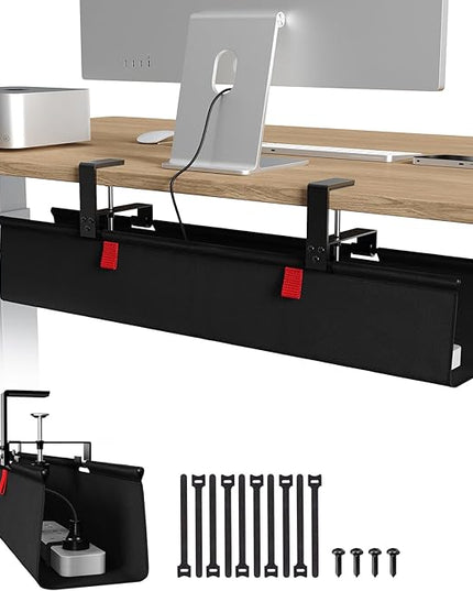 Univivi No Drill Under Desk Cable Management Tray, 28" Cord Organizer for Table, Clamp/Screw Mount Desk Cable Management, Premium Fabric Cable Management Tray for Office, Home