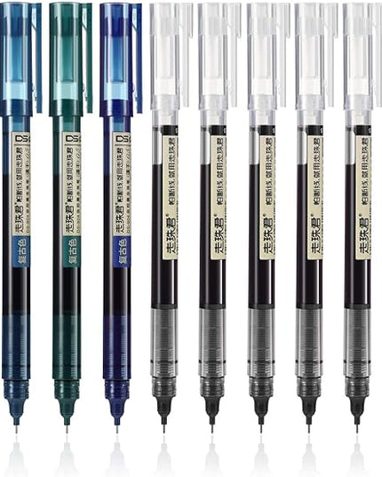 Frienda 12 Pieces Rolling Ball Pens 0.5 mm Japanese Quick Drying Fine Point Pens Liquid Ink Smooth Writing for Office Student Back to School Supplies(Retro Colors and Black)