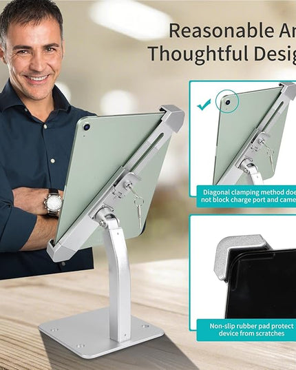 YOOZ Anti Theft Tablet Stand for Desktop, Security Tablet Mount Retail Kiosk POS, Heavy Duty Metal Tablet Holder with Lock for 7-11" Tablets, iPad Pro Air Mini, Galaxy Tabs, Surface etc
