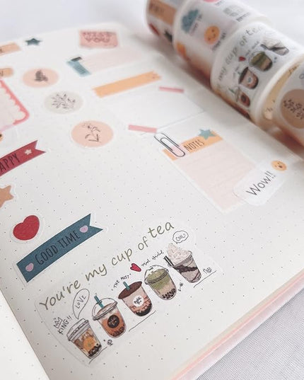 WT Planner’s Washi Tape Sticker Set, 5 Rolls, Original Floral Weekly Decorative Stickers, Cute Pastel Adhesive Tape for Planners, Journals, Bujo, DIY Crafts, Stationery Supplies
