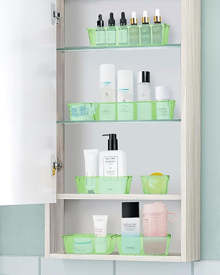 WOWBOX 25 PCS Plastic Drawer Organizer Set, 4 Sizes Desk Drawer Divider Organizers and Storage Bins for Makeup, Jewelry, Gadgets for Kitchen, Bedroom, Bathroom, Office, Clear Green