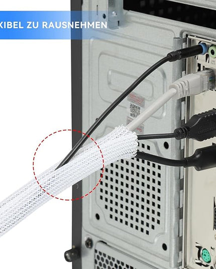 AGPTEK Cable Sleeve Cover, 20ft - 4/5 inch Desk Cord Organizer Cable Hider, Home Office Wire Management Computer TV Wire Loom Tubing, Pet Proof Cord Protector, from Cat Dog Chewing, White