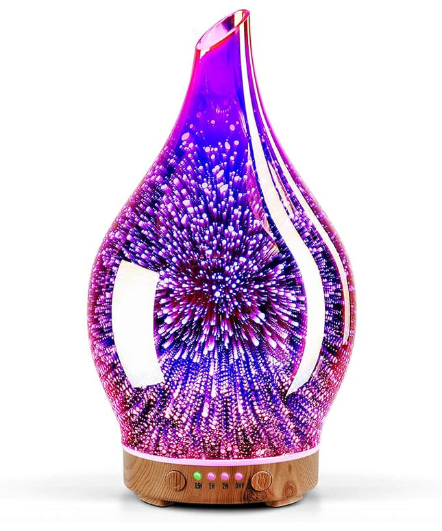 Porseme Essential Oil Diffuser 3D Firework Glass Aromatherapy Ultrasonic Humidifier Rose Gold, Auto Shut-Off, Timer Setting, BPA Free, Aroma Decoration for Home, Office, Gym, Spa, Premium Gift 150ml