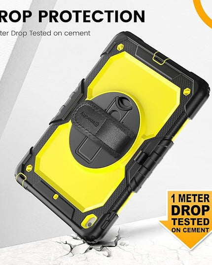 Timecity Case for iPad 9th/ 8th/ 7th Generation 10.2 inch - Heavy Duty Protective Cover with Screen Protector, Rotating Stand, Shoulder Strap & Pencil Holder | Kids-Friendly (Yellow)