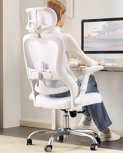 White Ergonomic Office Chair: Mesh Desk Chair Comfy with Adjustable Lumbar Support 400lbs High Back Computer Gaming Chair - Big and Tall Office Chairs with Extra Wide Seat-Adults Home Office