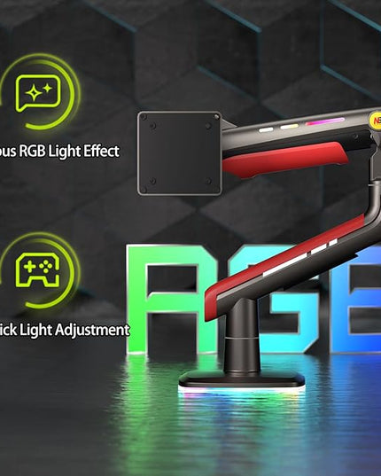 NB Gaming Monitor Arm or for 32 to 60 Inches Screen, Load up to 20 kg, VESA 75/100, RGB-Light, Heavy Duty, Multi Angle Adjustable, Premium Aluminum, Red