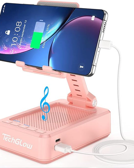 TechGlow Gifts for Men Women Foldable Cellphone Stand with Charging Function Birthday Gift Idea for Mom Dad Cool Gadget Tech Gifts-Pink
