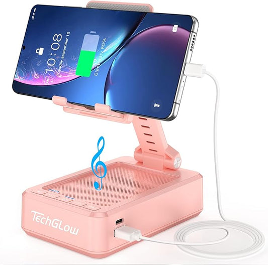 TechGlow Gifts for Men Women Foldable Cellphone Stand with Charging Function Birthday Gift Idea for Mom Dad Cool Gadget Tech Gifts-Pink