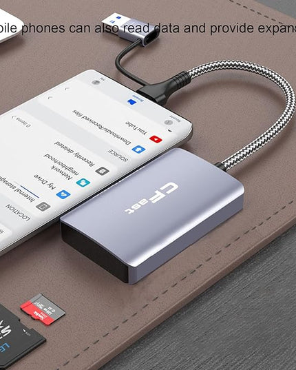 CFast Card Reader, Aiyingmei 1 in 2 CFast 2.0 Card Reader USB to USB C/USB A Cable Compatible with Windows/Mac/Linux/Android (1 in 2)
