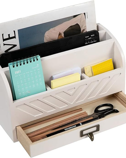 VERGOODR Solid Wooden Desk Drawer Organizer Desktop File Sorter,Desktop Mail Organizer with Handle For Office Supplies,Office Desk Accessories & Workspace Organizers for Home Organization (white)