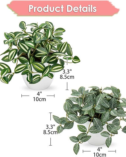 Hollyone Fake Plants 2 Packs Artificial Plants Indoor Faux Plants with White Plastic Pot Small Fake Potted Plant for Home Aesthetic Living Room Bathroom Desk Shelf Office Decor