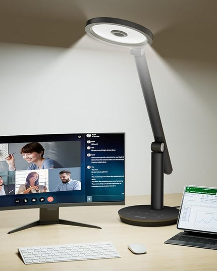 Honeywell Desk Lamp for Home Office, H6 Sunturalux™ Eye-Caring Led Desk Light, 800LM Dimmable Desk Lamp with Timer, Touch Control Tall Desk Reading Light, Table Lamp for Circle Webcam, Study, Bedroom