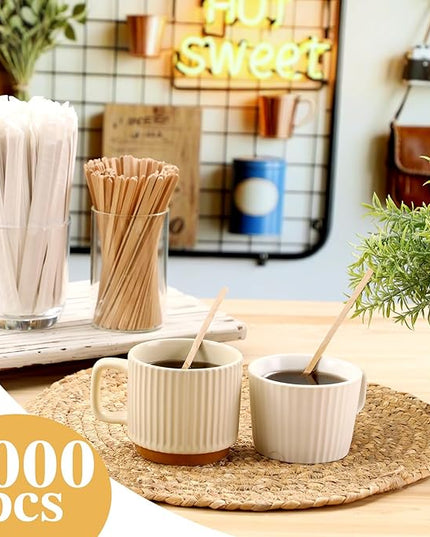 Amyhill 4000 Pcs Individually Wrapped Wooden Coffee Stirrers, Disposable Coffee Stir Sticks Round End Sticks Bulk Wood Stirrers for Cocktail Hot Drinks Restaurant Bar Home Office (5.5 Inch)