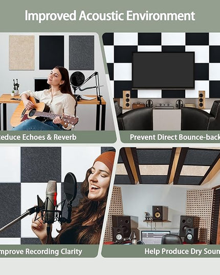 TroyStudio Thickened Acoustic Panels, 16 x 12 x 0.5 Inches Pack of 6 Felt Wall Decor Tiles Sound Absorbing Board, Noise Reverb Echo Dampening Soundproof Padding for Door Music Recording Home Studio