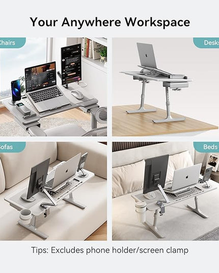 Newtral Laptop Bed Tray Desk, Height & Angle Adjustable Foldable Laptop Stand w/Cup Holder, Mousepad, Laptop Table Bookstand for Gaming, Working, Sofa & Office Chairs Use (Grey, Upgrade)