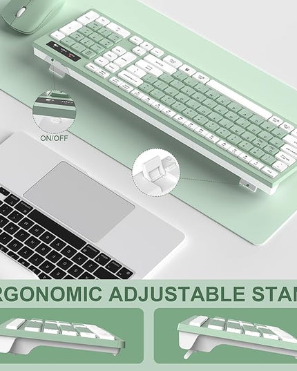 Wireless Keyboard and Mouse Combo, Full-Sized Wireless Keyboard and Adjustable DPI Mouse, 2.4GHz USB Receiver, Silent Keyboard and Mouse for PC, Windows, MAC, Desktop, Laptop (Avocado Green)