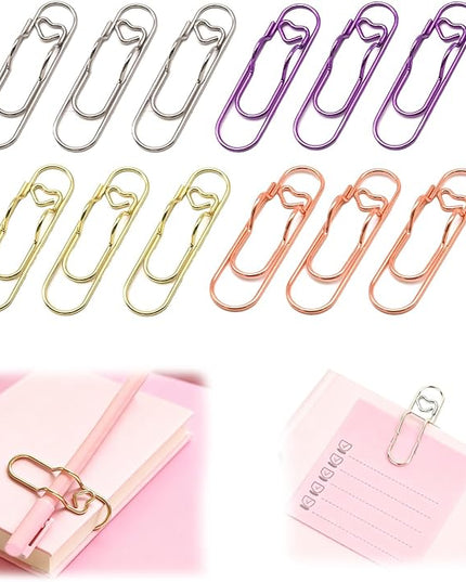 12 Pcs Colorful Metal Pen Clips,Pen Holder Clips for Notebook Journal and Book,Heart Papers Paperclip Bookmarks,School Office Supplies for Students Professionals and Teachers (Mixed B)