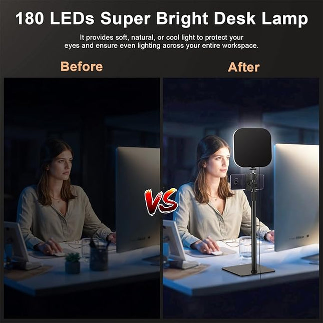 Video Conference Lighting, 180 LED Webcam Light with 3 Color & 5 Brightness for Video Recording, Zoom Light with Phone Holder for Laptop Computer Online Meeting, Video Calls, Live (1-Pack with Remote)