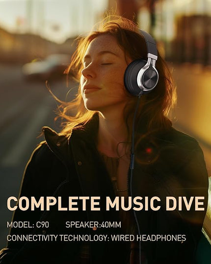 AILIHEN C90 Wired Headphones with Microphone Volume Control, Noise Reduction Over Ear Headphones Wired 3.5mm, Super Soft Corded Headphone for Cellphones, Tablet and Chromebook (Black, Classic, L)