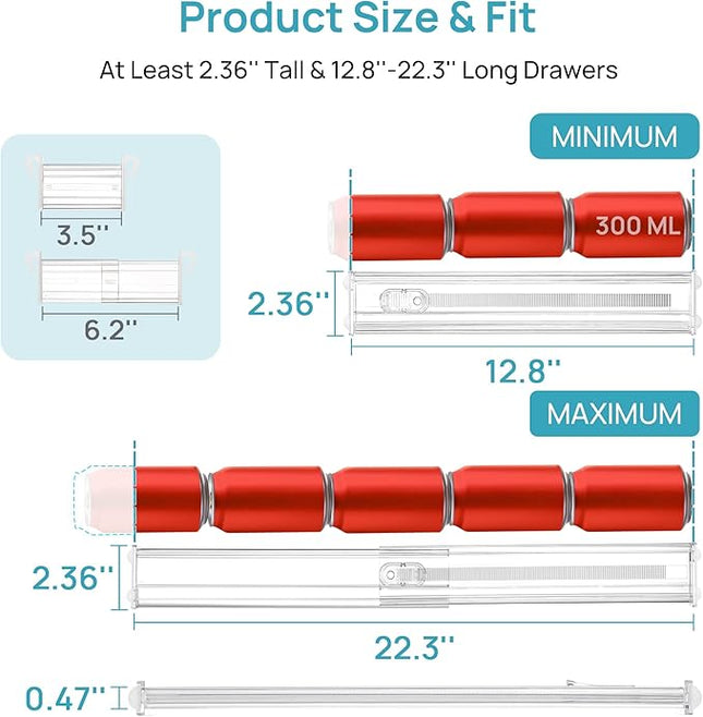 Vtopmart 2.36” Drawer Dividers with Expandable Inserts, 12.8"-22.3" Adjustable Kitchen Drawer Organizer, Clear Plastic Organizer Separator for Flatware, Utensil, Cutlery, 4 Dividers with 6 Inserts