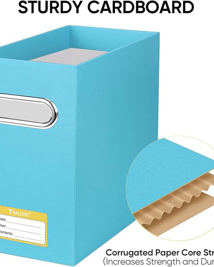 BALEINE File Organizer Box, Cardboard File Folder Organizer with Handle for Letter Size, Portable Collapsible Hanging Filing Box for Home Office Document Storage (4 Pack, Blue)