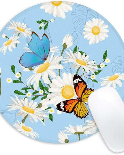Butterfly and Flowers Round Mouse Pad,Non-Slip Rubber Base Desk Accessory,8.7 Inch Round
