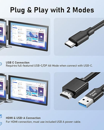 Pornitor Laptop Screen Extender, 14" FHD 1080P IPS Laptop Monitor Extender with USB C/HDMI Port, Plug and Play Dual Screen Portable Extended Monitor for 14"-16.5" Laptops