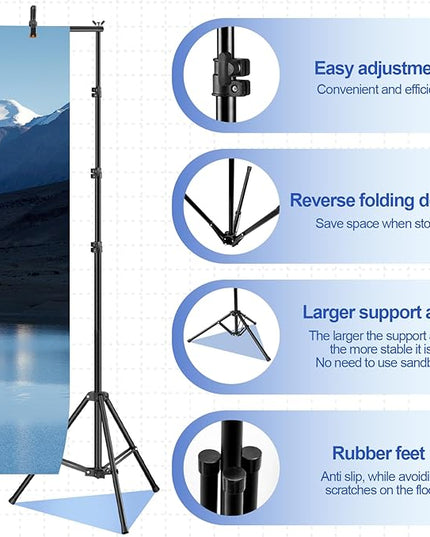 Backdrop Stand 10x6.6ft(WxH), Photo Studio Adjustable Background Stand Support System Kit with 8 Crossbars, 8 Clamps and Carrying Bag for Parties, Wedding, Photography, Decoration