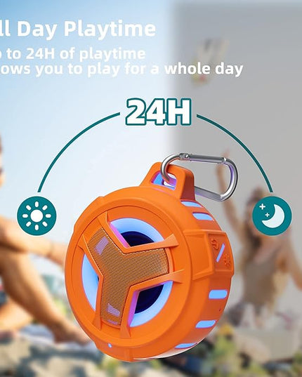 EBODA Bluetooth Shower Speaker, IPX7 Waterproof Portable Wireless Small Mini Speakers, Floating, 2000 mAh with RGB Light for Pool, Beach, Boat, Kayak Accessories, Gifts for Men and women -Orange