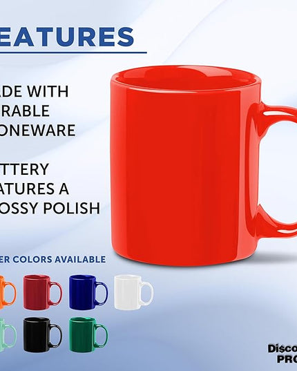DISCOUNT PROMOS Ceramic Coffee Mugs 11 oz. Set of 10, Bulk Pack - Coffee cup set, Iced coffee cup, Gaming mug - Red