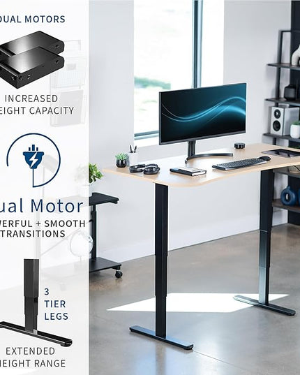 VIVO Electric 63 x 32 in Dual Motor Standing Desk, Memory Height Adjustment, 2B Series, Light Wood Top Black Frame, DESK-KIT-2B1C