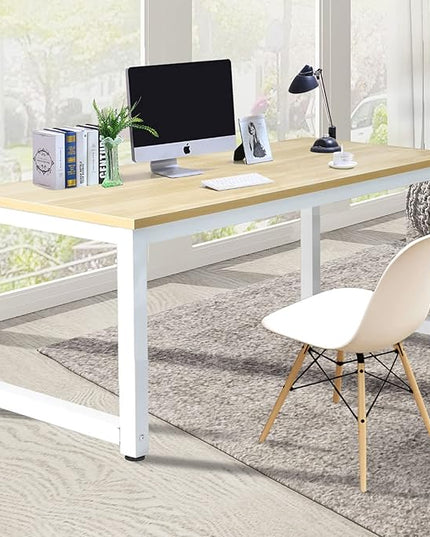 NSdirect Modern Computer Desk 63 Inch Large Office Desk, Writing Study Table for Home Office Desk Workstation Wide Metal Sturdy Frame Thicker Steel Legs, White