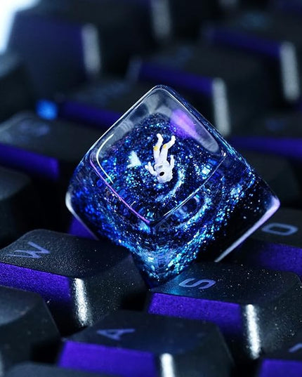 Cool Blue Galaxy Astronaut Artisan Keycap R1 SA Profile Custom Astronauts Keycaps 1U ESC Handmade Resin Gaming Space Explorer Key Cap Cherry MX Switch Compatible Mechanical Keyboard Space Lover Gift