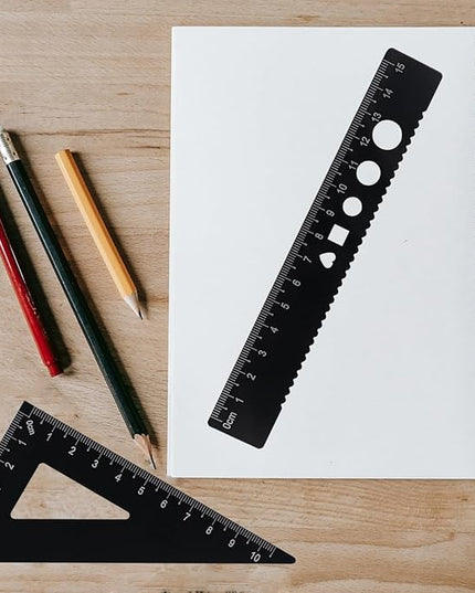 Zotemo 5 Pcs Metal Geometry Set, Math Drafting Ruler Kit- Aluminum Triangle Rulers, Protractor, 8 Inch and 6 Inch Drawing Ruler, Measuring Tool for School and Office (Metric and Imperial, Black)