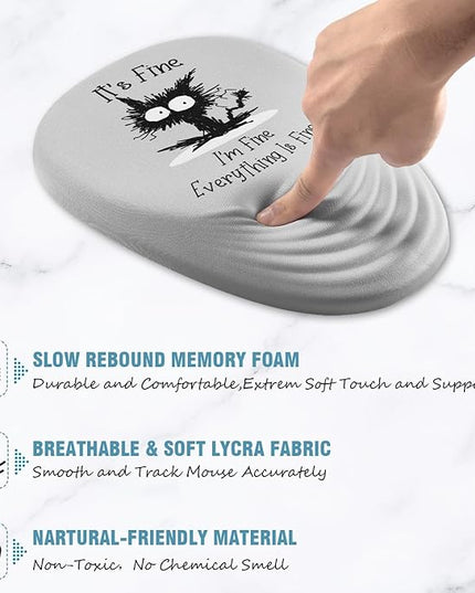 Mouse Pad, Ergonomic Mouse Pad with Wrist Rest Support and Non-Slip PU Base, Desktop Mousepad for Pain Relief, Computer, Office & Home, Grey Cat I'm Fine