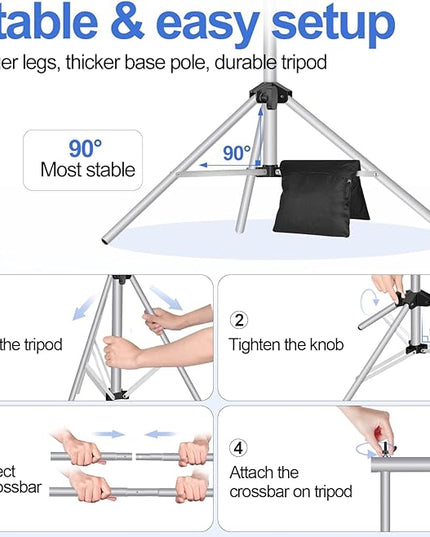 EMART Backdrop Stand 10x7ft(WxH) Photo Studio Adjustable Background Stand Support kit with 2 Crossbars, 8 Clamps, 2 Sandbags and Carry Bag for Parties, Events Decoration, Wedding, Photography -Silver