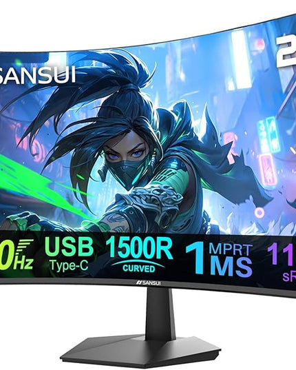 SANSUI Curved Monitor 27 inch 120Hz USB Type-C Computer Monitor with Speakers Built in丨FHD 1080p丨HDR丨110% sRGB丨1500R丨VESA Compatible,for Tablet,Desktop,Laptop and PC Work Gaming