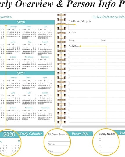 2026 Daily & Monthly Planner - One Page Per Day, Daily Planner 2026 from January 2026 to December 2026, Planner 26 with 12 Monthly Tabs, 6.4" x 8.5", Rose Leaf