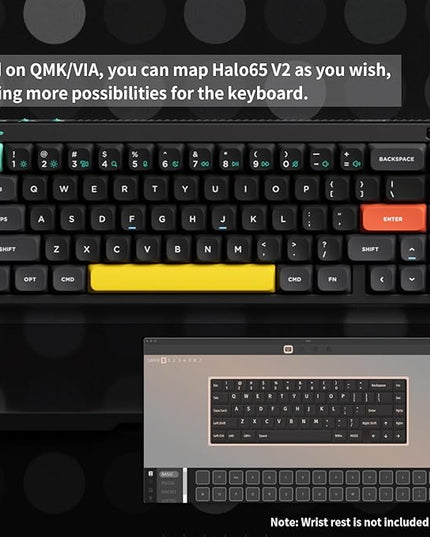 nuphy Halo65 V2 Wireless Mechanical Keyboard with PBT Keycaps, 65% Hot Swappable Custom Gaming Keyboard Compatible with QMK/VIA, RGB Backlit,Gasket Structure,BT5.0/USB-C/2.4GHz,Black-Lemon Switches