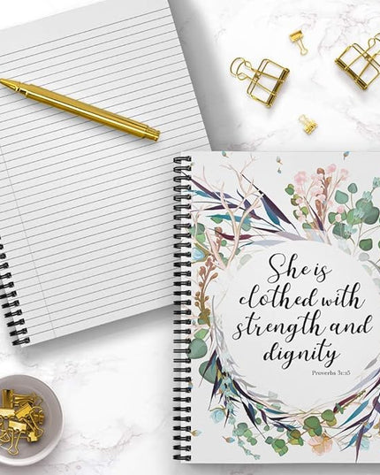 Gotcha Covered Notebooks Softcover Clothed With Strength 8.5" x 11" Religious Spiral Notebook/Journal, 120 College Ruled Pages, Durable Gloss Laminated Cover, Black Wire-o Spiral. Made in the USA