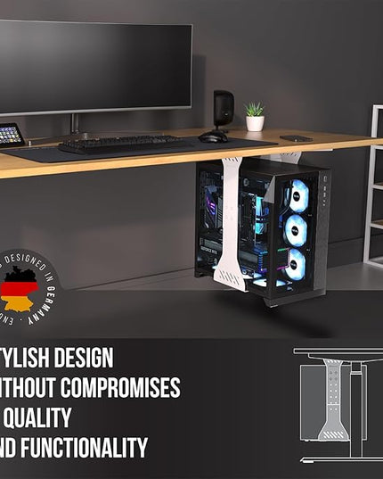 Heavy Duty Under Desk PC Holder – Up to 77 lbs Load Capacity - Adjustable Computer Tower Holder - Under Desk Computer Mount (White)
