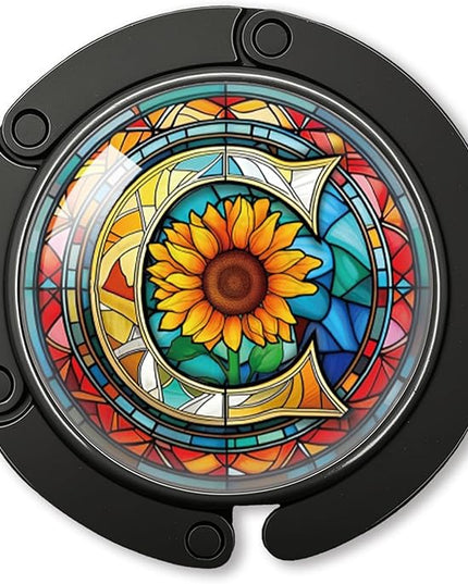 YAZMEEN Stained Glass Initial Foldable Purse Hook for Table, Stained Glass Letter C, Women's Handbag Hanger Holder, Portable Purse Table Hanger, Funny Desk Hook Gifts for Mom Wife Sister Friend BFF