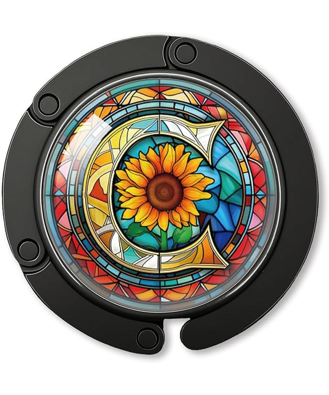 YAZMEEN Stained Glass Initial Foldable Purse Hook for Table, Stained Glass Letter C, Women's Handbag Hanger Holder, Portable Purse Table Hanger, Funny Desk Hook Gifts for Mom Wife Sister Friend BFF