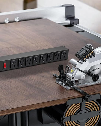 HEZI 20 Amp Power Strip Surge Protector 1200J, Metal 8 Outlets Heavy Duty 20amp, 15Ft 12 Gauge Extension Cord for Appliance Workbench Garage Industrial, Combine with T-Plug Adapter,5-20R T-Slot