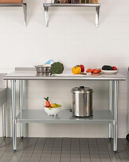 HARDURA Stainless Steel Table Prep & Work Table 24 x 60 Inches NSF Heavy Duty Commercial with Undershelf and Backsplash for Restaurant Kitchen Home and Hotel