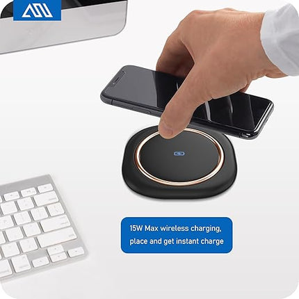 ANNQUAN Motorized Pop Up Countertop Receptacle with 15W Wireless Charger,Max 20W Power Delivery,3.15" Automatic Pop Up Electrical Outlet with 4 Outlets 4 USB Ports for Home Office Kitchen