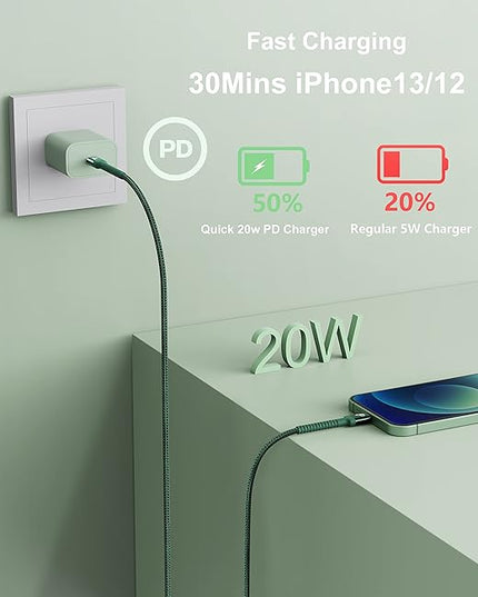 PRAKIE USB C to Lightning Cable 6FT 2Pack USB-C Fast Charger Cable Mfi Certified Type C to Lightning Cord USBC for iPhone 13 12 11 Pro Max Mini X XS XR 8 Plus 10 SE iPad 8th (Green)