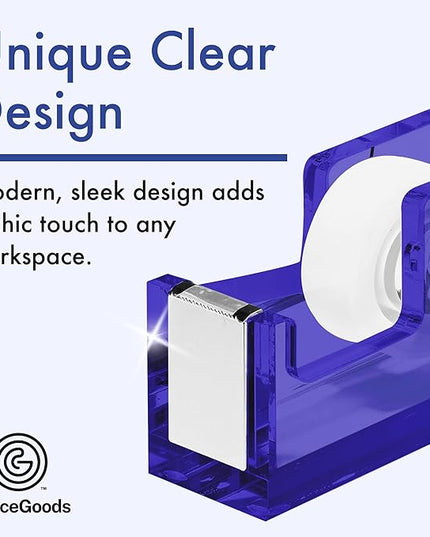 OfficeGoods Acrylic Tape Dispenser – Modern Desk Organizer for Office Supplies – Heavy Duty Refillable Tape Holder for Home and School Crafting – Stylish Desktop Accessory for Gift Wrapping, Blue