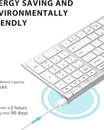 iClever BK10 Bluetooth Keyboard, Universal Bluetooth 5.1 Wireless Keyboard with Number Pad, Ergonomic Design, Multi-Device Compatibility, Stable Connection for Mac, iPad, iPhone, Android, Windows
